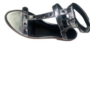 REBECCA Minkoff Sandy Studded T-Strap Sandals Silver Metallic gladiator size 7